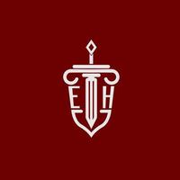 hein initiale logo monogramme conception pour légal avocat vecteur image avec épée et bouclier