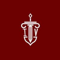 iv initiale logo monogramme conception pour légal avocat vecteur image avec épée et bouclier