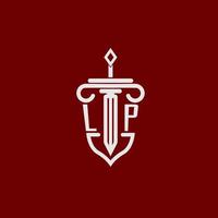 lp initiale logo monogramme conception pour légal avocat vecteur image avec épée et bouclier