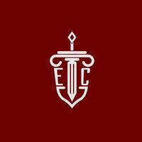 ec initiale logo monogramme conception pour légal avocat vecteur image avec épée et bouclier