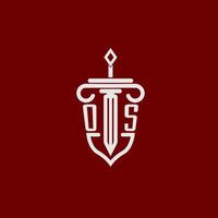 os initiale logo monogramme conception pour légal avocat vecteur image avec épée et bouclier