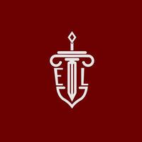 el initiale logo monogramme conception pour légal avocat vecteur image avec épée et bouclier