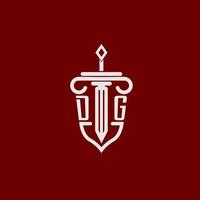 dg initiale logo monogramme conception pour légal avocat vecteur image avec épée et bouclier