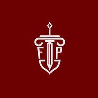 fp initiale logo monogramme conception pour légal avocat vecteur image avec épée et bouclier