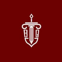 bq initiale logo monogramme conception pour légal avocat vecteur image avec épée et bouclier
