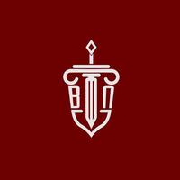 bn initiale logo monogramme conception pour légal avocat vecteur image avec épée et bouclier