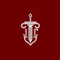 jc initiale logo monogramme conception pour légal avocat vecteur image avec épée et bouclier
