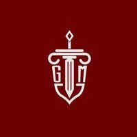 gm initiale logo monogramme conception pour légal avocat vecteur image avec épée et bouclier