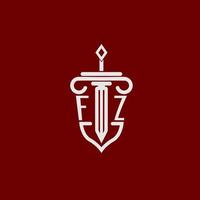 fz initiale logo monogramme conception pour légal avocat vecteur image avec épée et bouclier