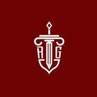 rg initiale logo monogramme conception pour légal avocat vecteur image avec épée et bouclier