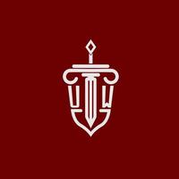 uw initiale logo monogramme conception pour légal avocat vecteur image avec épée et bouclier