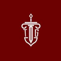 tg initiale logo monogramme conception pour légal avocat vecteur image avec épée et bouclier