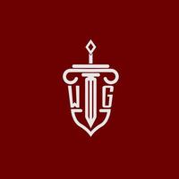 wg initiale logo monogramme conception pour légal avocat vecteur image avec épée et bouclier