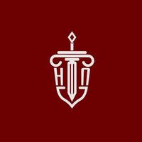 hn initiale logo monogramme conception pour légal avocat vecteur image avec épée et bouclier