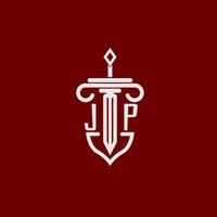 jp initiale logo monogramme conception pour légal avocat vecteur image avec épée et bouclier
