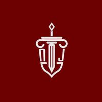 New Jersey initiale logo monogramme conception pour légal avocat vecteur image avec épée et bouclier