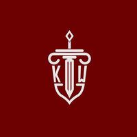 kw initiale logo monogramme conception pour légal avocat vecteur image avec épée et bouclier
