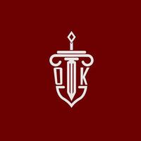 D'accord initiale logo monogramme conception pour légal avocat vecteur image avec épée et bouclier