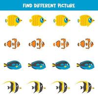 trouver différent mer poisson dans chaque ligne. logique Jeu pour préscolaire enfants. vecteur