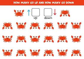 en haut ou vers le bas avec mignonne dessin animé rouge crabe. éducatif Jeu pour des gamins à apprendre directions. vecteur