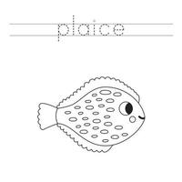 trace le des lettres et Couleur dessin animé plie poisson. écriture entraine toi pour enfants. vecteur