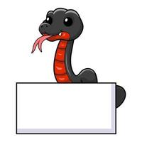 mignonne rouge ventre noir serpent dessin animé avec Vide signe vecteur