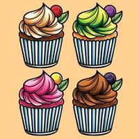 bonbons alimentaire cupcakes crémeux avec image vectorielle de différentes saveurs vecteur