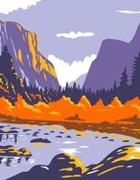 el capitan ou el cap pendant l'automne dans le parc national de yosemite sierra nevada de californie centrale wpa poster art vecteur