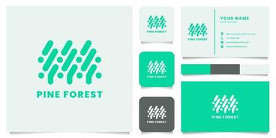 logo de forêt de pins verts avec modèle de carte de visite vecteur