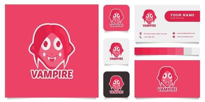 logo de mascotte vampire mignon avec modèle de carte de visite vecteur