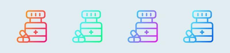 médicament bouteille ligne icône dans pente couleurs. pharmacie panneaux vecteur illustration.