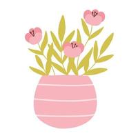 vase avec printemps fleurs. vecteur illustration. plat main tiré style. mignonne bouquet de fleurs avec feuilles.