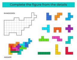 puzzle Jeu avec rhinocéros. coloré détails pour les enfants. Achevée chiffre. éducation Jeu pour enfants, préscolaire feuille de travail activité. puzzle jeu. vecteur illustration.