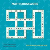 math mots croisés puzzle pour enfants. une addition et soustraction. compte en haut à 20. vecteur illustration