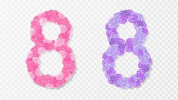 8 Mars fête avec isolé huit symbole fabriqué de rose et violet des roses. aux femmes journée. vecteur illustration