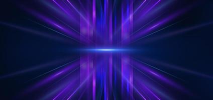 technologie abstraite lignes lumineuses bleues et violettes rougeoyantes futuristes avec effet de flou de mouvement de vitesse sur fond bleu foncé. vecteur