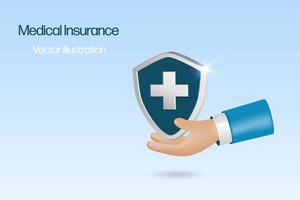 Assurance agent main en portant médical Assurance bouclier protection. médical et santé Assurance affaires concept. vecteur