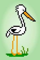 8 bit pixel de une cigogne. animal pixel art pour Jeu les atouts et traverser point motifs dans vecteur illustrations.