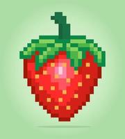 Pixel 8 bits de fraise. pixel de fruits pour les actifs du jeu et les motifs de point de croix dans les illustrations vectorielles. vecteur