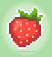 Pixel 8 bits de fraise. pixel de fruits pour les actifs du jeu et les motifs de point de croix dans les illustrations vectorielles. vecteur