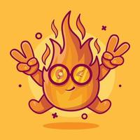 mignonne Feu flamme personnage mascotte avec paix signe main geste isolé dessin animé dans plat style conception vecteur