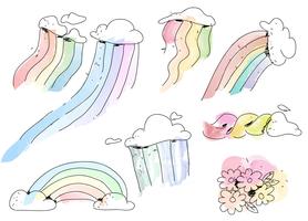 Couleur pastel Rainbow Doodle aquarelle pinceau Vector Pack