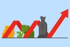 revenu croissance graphique, bancaire prestations de service, financier rapport graphique. le revenu rapports croissance résultats avec graphique ou bar graphique, argent, plat bleu Ton concept vecteur illustration