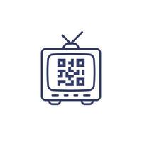 vieux la télé et qr code ligne icône vecteur