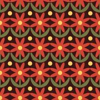 motif floral rétro. Design funky des années 70 avec des fleurs géométriques. texture vectorielle continue scandi du milieu du siècle groovy pour la conception de tissus, l'impression textile, l'emballage, la couverture vecteur