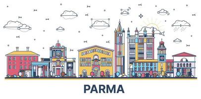 contour parme Italie ville horizon avec coloré historique bâtiments isolé sur blanche. vecteur illustration.