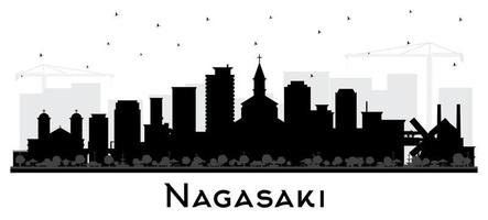 Nagasaki Japon ville horizon silhouette avec noir bâtiments isolé sur blanche. vecteur illustration. Nagasaki paysage urbain avec Repères.