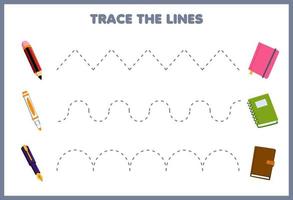 éducation Jeu pour les enfants écriture entraine toi trace le lignes avec mignonne dessin animé crayon marqueur stylo bouge toi à livre image outil feuille de travail vecteur