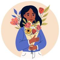 magnifique les filles avec fleurs. fille pouvoir, féminisme, sororité concept. vecteur