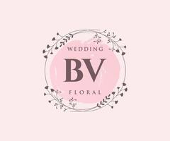 bv initiales lettre modèle de logos de monogramme de mariage, modèles minimalistes et floraux modernes dessinés à la main pour cartes d'invitation, réservez la date, identité élégante. vecteur